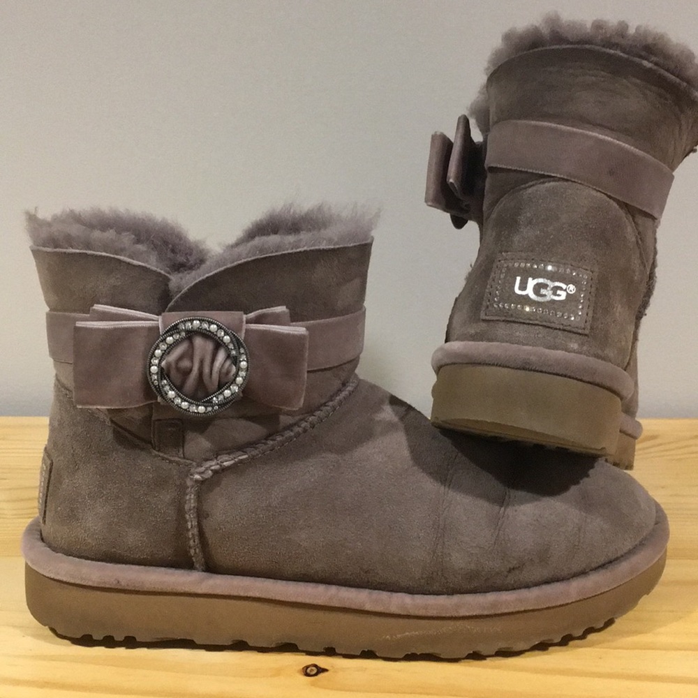 Ugg Lavender Velvet Bow Rhinestones Short Boot